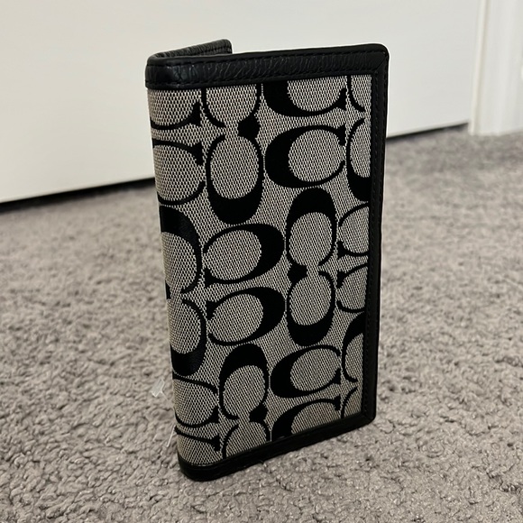 Coach Bags Coach Checkbook Cover Black Satin Signature Jacquard